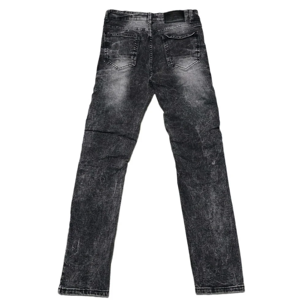Encrypted Youth, Boys 18 Distressed Moto Biker Jeans Black Gray Acid Wash Pants